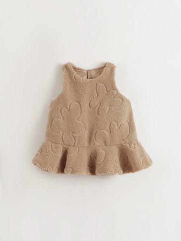 Young Girls Baby Cute Cloud Embroidery Ruffle Hem Plush Jumper Dress, Autumn/Winter Young Girls Baby Cute Cloud Embroidery Ruffle Hem Plush Jumper Dress, Autumn/Winter