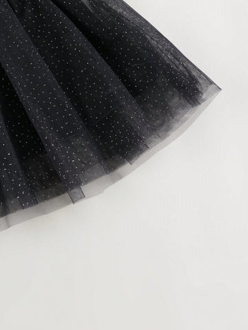 Young Girls Baby Elegant Sweet Ruffle Velvet & Mesh Contrast Round Neck Long Sleeve Dress, Autumn/Winter Young Girls Baby Elegant Sweet Ruffle Velvet & Mesh Contrast Round Neck Long Sleeve Dress, Autumn/Winter