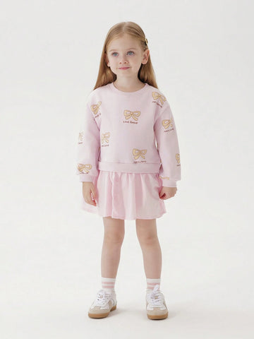 Young Girls Baby Sweet Butterfly Print Patchwork Hem Round Neck Long Sleeve Casual Dress Hoodie Dress, Autumn Young Girls Baby Sweet Butterfly Print Patchwork Hem Round Neck Long Sleeve Casual Dress Hoodie Dress, Autumn