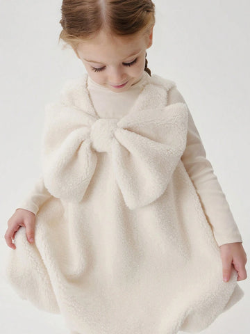 Young Girls Cute Big Bow Floral Sleeveless Fleece Dress, Autumn/Winter Young Girls Cute Big Bow Floral Sleeveless Fleece Dress, Autumn/Winter