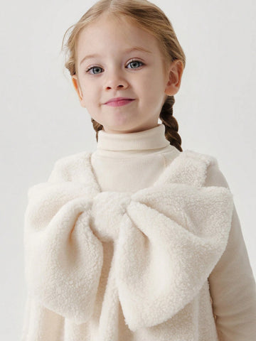 Young Girls Cute Big Bow Floral Sleeveless Fleece Dress, Autumn/Winter Young Girls Cute Big Bow Floral Sleeveless Fleece Dress, Autumn/Winter