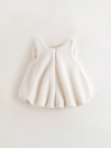 Young Girls Cute Big Bow Floral Sleeveless Fleece Dress, Autumn/Winter Young Girls Cute Big Bow Floral Sleeveless Fleece Dress, Autumn/Winter