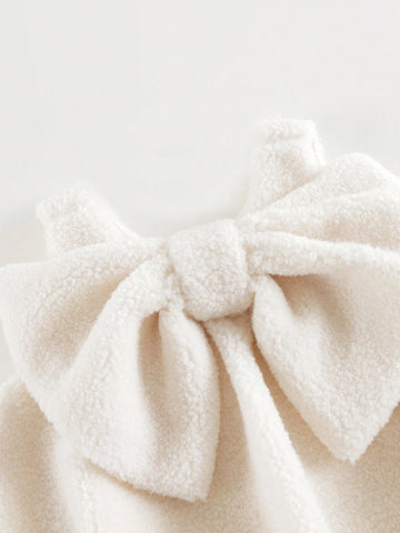 Young Girls Cute Big Bow Floral Sleeveless Fleece Dress, Autumn/Winter Young Girls Cute Big Bow Floral Sleeveless Fleece Dress, Autumn/Winter