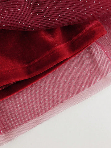 Young Girls Elegant Sweet Ruffle Velvet & Tulle Patchwork Round Neck Long Sleeve Dress, Autumn/Winter Young Girls Elegant Sweet Ruffle Velvet & Tulle Patchwork Round Neck Long Sleeve Dress, Autumn/Winter