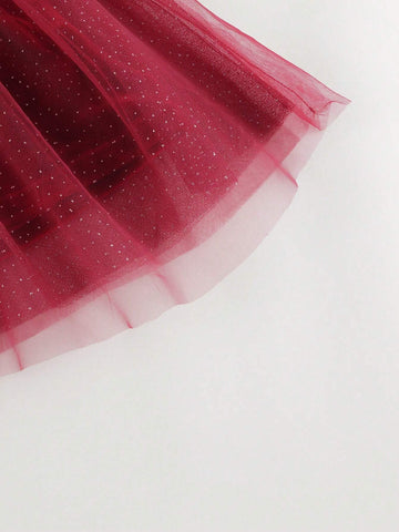 Young Girls Elegant Sweet Ruffle Velvet & Tulle Patchwork Round Neck Long Sleeve Dress, Autumn/Winter Young Girls Elegant Sweet Ruffle Velvet & Tulle Patchwork Round Neck Long Sleeve Dress, Autumn/Winter