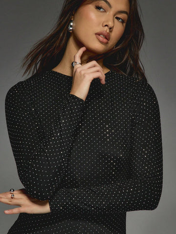 MISSGUIDED Embellished Long Sleeves Round Neck Short Unitard MISSGUIDED Embellished Long Sleeves Round Neck Short Unitard