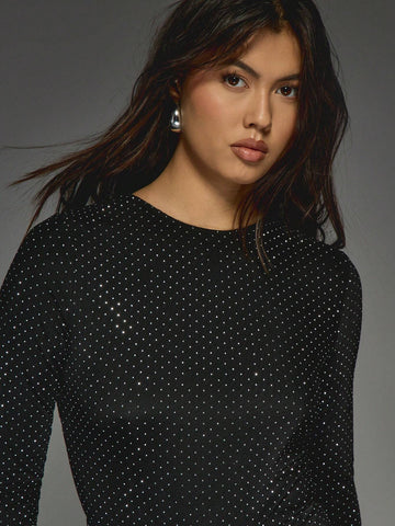 MISSGUIDED Embellished Long Sleeves Round Neck Short Unitard MISSGUIDED Embellished Long Sleeves Round Neck Short Unitard