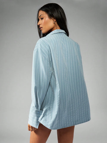 MISSGUIDED Pinstripe Oversized Longline Shirt MISSGUIDED Pinstripe Oversized Longline Shirt