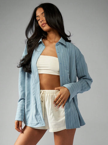 MISSGUIDED Pinstripe Oversized Longline Shirt MISSGUIDED Pinstripe Oversized Longline Shirt