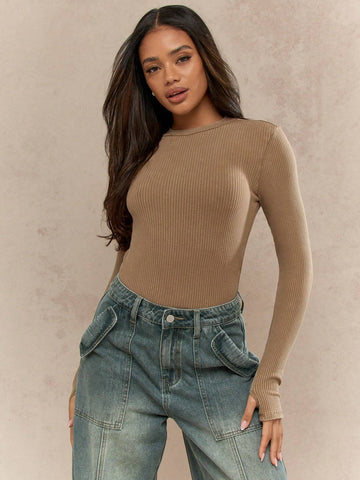 MISSGUIDED Ribbed Crew Neck Long Sleeves Bodysuit MISSGUIDED Ribbed Crew Neck Long Sleeves Bodysuit