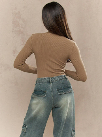 MISSGUIDED Ribbed Crew Neck Long Sleeves Bodysuit MISSGUIDED Ribbed Crew Neck Long Sleeves Bodysuit