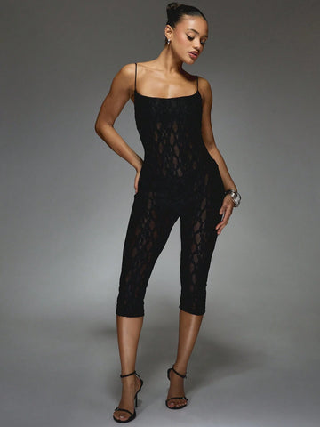 MISSGUIDED Scoop Neck Sleeveless Lace Capri Jumpsuit MISSGUIDED Scoop Neck Sleeveless Lace Capri Jumpsuit