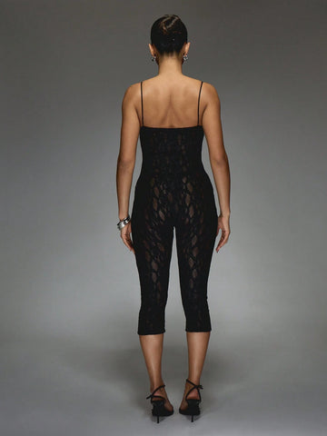 MISSGUIDED Scoop Neck Sleeveless Lace Capri Jumpsuit MISSGUIDED Scoop Neck Sleeveless Lace Capri Jumpsuit