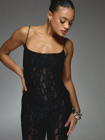 MISSGUIDED Scoop Neck Sleeveless Lace Capri Jumpsuit MISSGUIDED Scoop Neck Sleeveless Lace Capri Jumpsuit