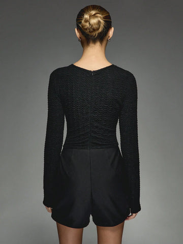 MISSGUIDED Texture Long Sleeve Wrap Front Skort Playsuit MISSGUIDED Texture Long Sleeve Wrap Front Skort Playsuit