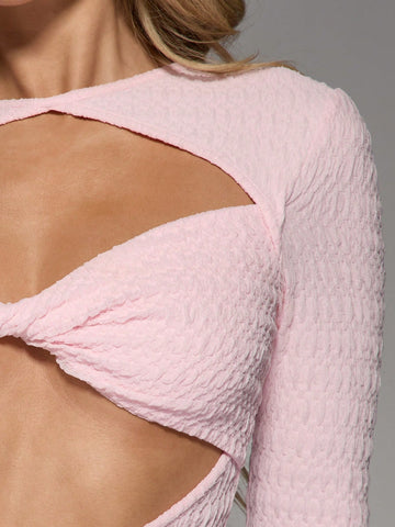 MISSGUIDED Textured Ruched Detail Cut Out Long Sleeves Bodysuit MISSGUIDED Textured Ruched Detail Cut Out Long Sleeves Bodysuit