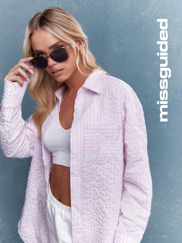 MISSGUIDED Textured Shirt Blouse With Pocket Detail MISSGUIDED Textured Shirt Blouse With Pocket Detail