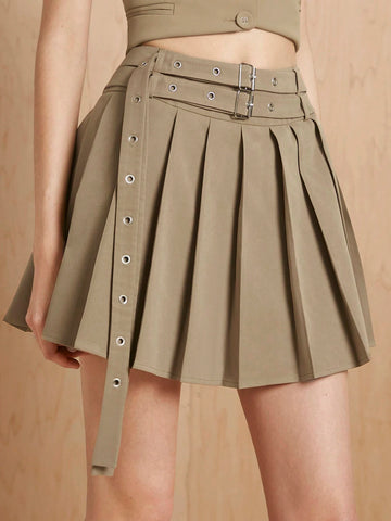 MONSE JADE BREYON Designer Solid Pleated Grommet Eyelet Skirt, For Summer, Holiday, Party, Thanksgiving, Vacation, New Year Eve MONSE JADE BREYON Designer Solid Pleated Grommet Eyelet Skirt, For Summer, Holiday, Party, Thanksgiving, Vacation, New Year Eve