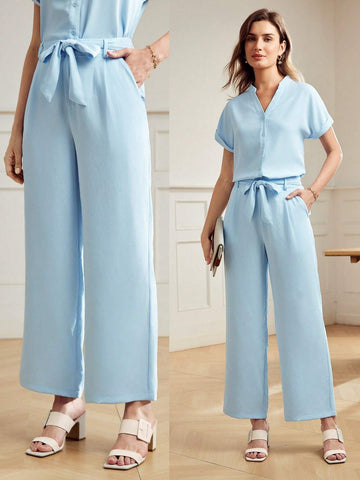 MOTF Classy SOLID SLANT POCKET BELTED WIDE LEG PANTS MOTF Classy SOLID SLANT POCKET BELTED WIDE LEG PANTS