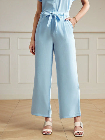 MOTF Classy SOLID SLANT POCKET BELTED WIDE LEG PANTS MOTF Classy SOLID SLANT POCKET BELTED WIDE LEG PANTS