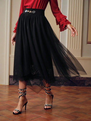 MOTF MESH CHAIN WAIST FLARE SKIRT MOTF MESH CHAIN WAIST FLARE SKIRT