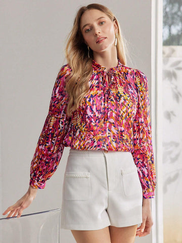 MOTF PREMIUM ALLOVER PRINT FRILL TIE NECK LANTERN SLEEVE BLOUSE MOTF PREMIUM ALLOVER PRINT FRILL TIE NECK LANTERN SLEEVE BLOUSE