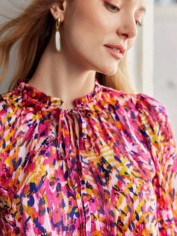MOTF PREMIUM ALLOVER PRINT FRILL TIE NECK LANTERN SLEEVE BLOUSE MOTF PREMIUM ALLOVER PRINT FRILL TIE NECK LANTERN SLEEVE BLOUSE