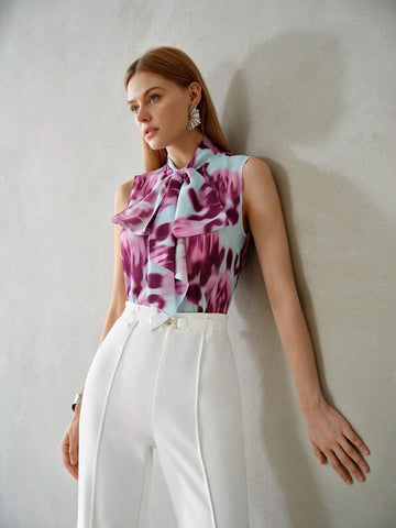 MOTF PREMIUM ALLOVER PRINT TIE NECK SLEEVELESS BLOUSE MOTF PREMIUM ALLOVER PRINT TIE NECK SLEEVELESS BLOUSE