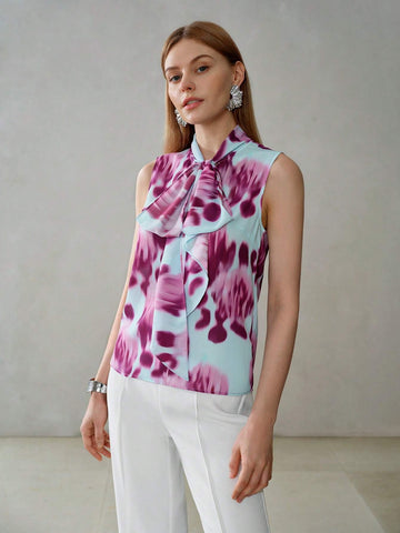 MOTF PREMIUM ALLOVER PRINT TIE NECK SLEEVELESS BLOUSE MOTF PREMIUM ALLOVER PRINT TIE NECK SLEEVELESS BLOUSE