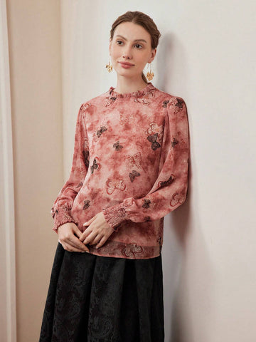 MOTF PREMIUM BUTTERFLY AND TIE DYE PRINT FRILL TRIM BLOUSE MOTF PREMIUM BUTTERFLY AND TIE DYE PRINT FRILL TRIM BLOUSE