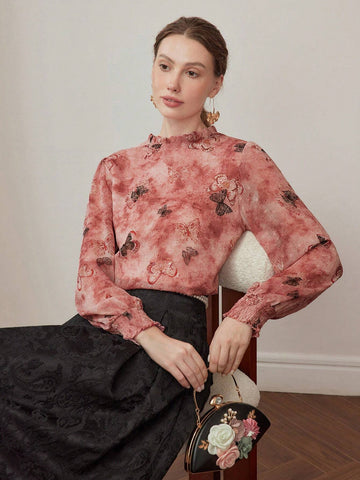 MOTF PREMIUM BUTTERFLY AND TIE DYE PRINT FRILL TRIM BLOUSE MOTF PREMIUM BUTTERFLY AND TIE DYE PRINT FRILL TRIM BLOUSE