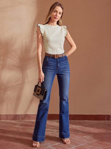 MOTF PREMIUM CONTRAST BINDING RUFFLE ARMHOLE TEXTURED TEE MOTF PREMIUM CONTRAST BINDING RUFFLE ARMHOLE TEXTURED TEE