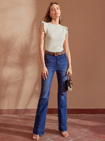 MOTF PREMIUM CONTRAST BINDING RUFFLE ARMHOLE TEXTURED TEE MOTF PREMIUM CONTRAST BINDING RUFFLE ARMHOLE TEXTURED TEE