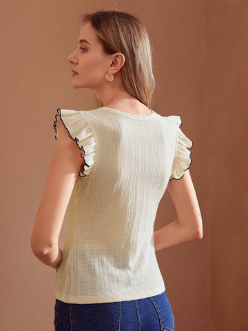 MOTF PREMIUM CONTRAST BINDING RUFFLE ARMHOLE TEXTURED TEE MOTF PREMIUM CONTRAST BINDING RUFFLE ARMHOLE TEXTURED TEE