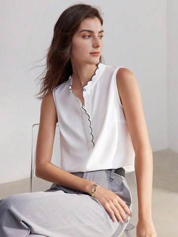 MOTF PREMIUM CONTRAST BINDING SCALLOP EDGE SLEEVELESS BLOUSE MOTF PREMIUM CONTRAST BINDING SCALLOP EDGE SLEEVELESS BLOUSE