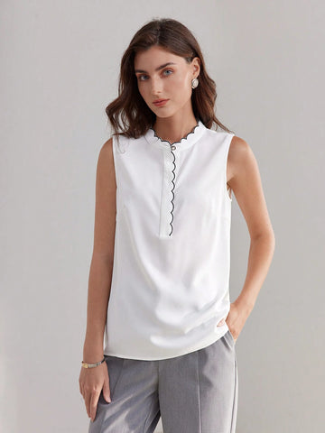 MOTF PREMIUM CONTRAST BINDING SCALLOP EDGE SLEEVELESS BLOUSE MOTF PREMIUM CONTRAST BINDING SCALLOP EDGE SLEEVELESS BLOUSE
