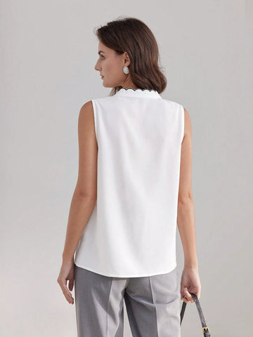 MOTF PREMIUM CONTRAST BINDING SCALLOP EDGE SLEEVELESS BLOUSE MOTF PREMIUM CONTRAST BINDING SCALLOP EDGE SLEEVELESS BLOUSE
