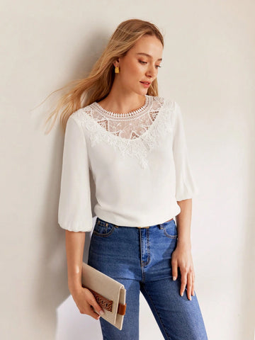 MOTF PREMIUM CONTRAST LACE LANTERN SLEEVE BLOUSE MOTF PREMIUM CONTRAST LACE LANTERN SLEEVE BLOUSE