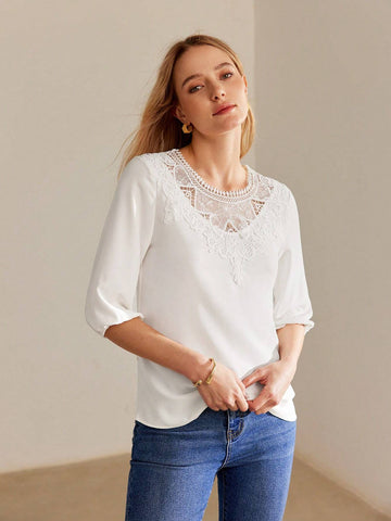MOTF PREMIUM CONTRAST LACE LANTERN SLEEVE BLOUSE MOTF PREMIUM CONTRAST LACE LANTERN SLEEVE BLOUSE