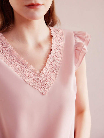 MOTF PREMIUM CONTRAST LACE RUFFLE ARMHOLE BLOUSE MOTF PREMIUM CONTRAST LACE RUFFLE ARMHOLE BLOUSE