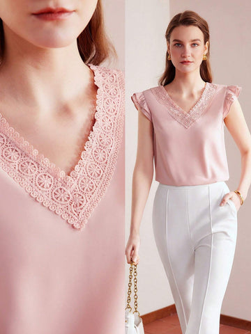 MOTF PREMIUM CONTRAST LACE RUFFLE ARMHOLE BLOUSE MOTF PREMIUM CONTRAST LACE RUFFLE ARMHOLE BLOUSE