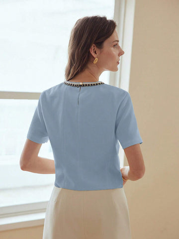 MOTF PREMIUM CONTRAST TAPE KEYHOLE BACK BLOUSE MOTF PREMIUM CONTRAST TAPE KEYHOLE BACK BLOUSE