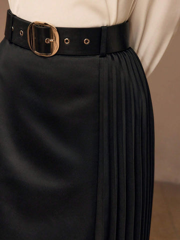 MOTF PREMIUM ELEGANT SPLIT THIGH PLEATED SKIRT MOTF PREMIUM ELEGANT SPLIT THIGH PLEATED SKIRT