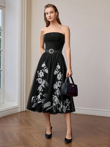 MOTF PREMIUM EMBROIDERY MESH FLARE SKIRT WITHOUT BELT MOTF PREMIUM EMBROIDERY MESH FLARE SKIRT WITHOUT BELT