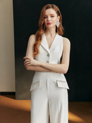 MOTF PREMIUM FAUX PEARL BEADED PRESS CREASE JUMPSUIT MOTF PREMIUM FAUX PEARL BEADED PRESS CREASE JUMPSUIT