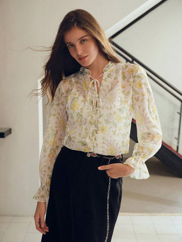 MOTF PREMIUM FLORAL PRINT TIE NECK LIGHTWEIGHT BLOUSE MOTF PREMIUM FLORAL PRINT TIE NECK LIGHTWEIGHT BLOUSE