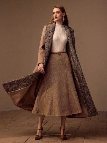 MOTF PREMIUM HERRINGBONE PRINT SLANT POCKET FLARE SKIRT WITHOUT BELT MOTF PREMIUM HERRINGBONE PRINT SLANT POCKET FLARE SKIRT WITHOUT BELT