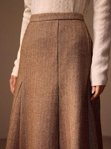 MOTF PREMIUM HERRINGBONE PRINT SLANT POCKET FLARE SKIRT WITHOUT BELT MOTF PREMIUM HERRINGBONE PRINT SLANT POCKET FLARE SKIRT WITHOUT BELT