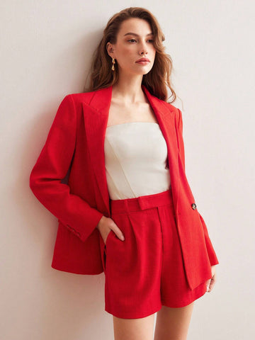 MOTF PREMIUM LINEN WOVEN WOMEN'S PLAIN COLOR SHORTS WITH SLANTED POCKETS MOTF PREMIUM LINEN WOVEN WOMEN'S PLAIN COLOR SHORTS WITH SLANTED POCKETS