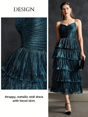 MOTF PREMIUM METALLIC PLISSE TIERED DRESS MOTF PREMIUM METALLIC PLISSE TIERED DRESS
